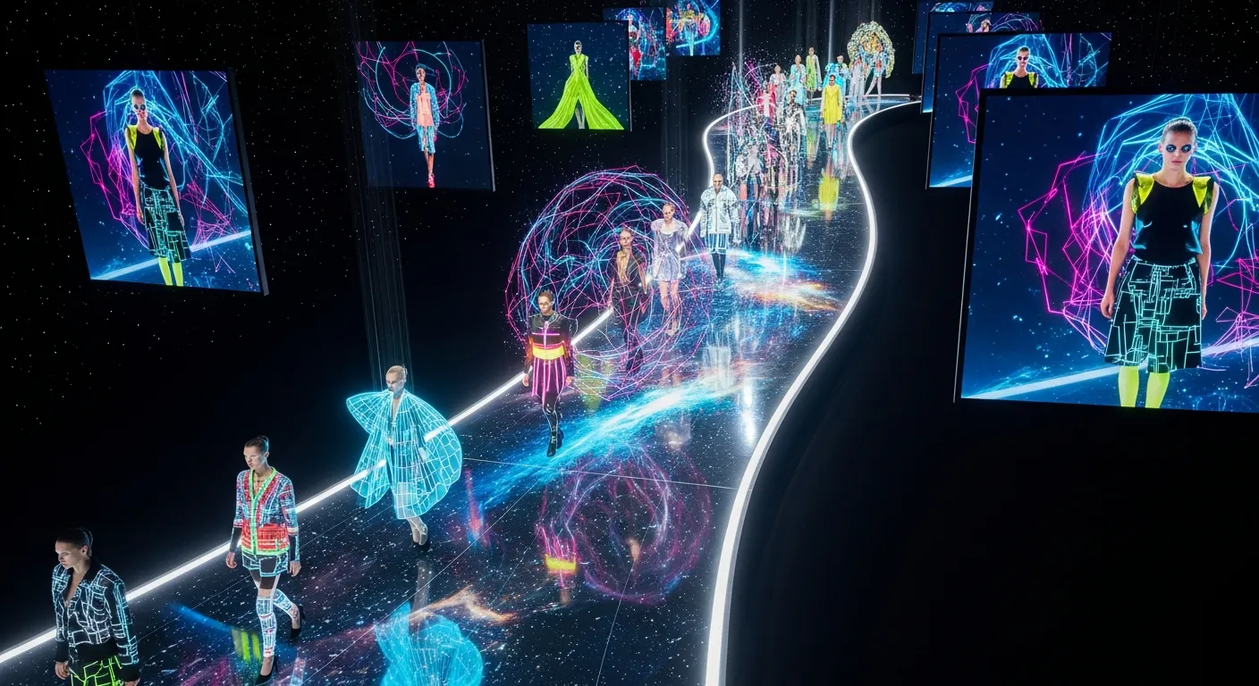 Virtual runway show from Paris Fashion Week 2021 featuring models in a cinematic digital presentation