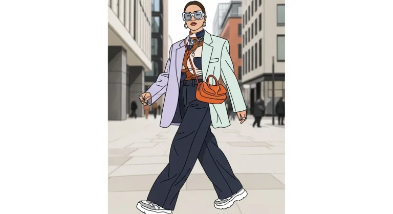 Confident individual showcasing a unique personal fashion style with a well-coordinated modern outfit