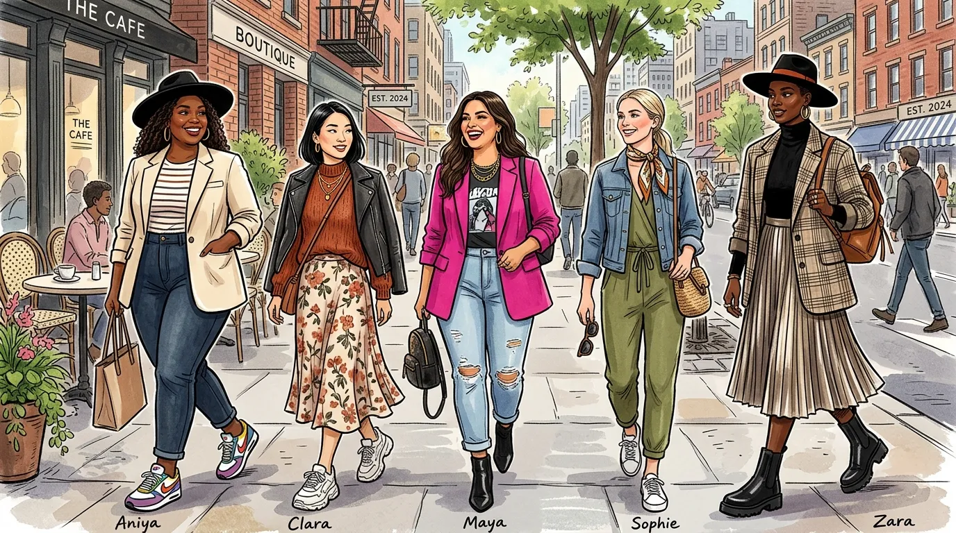 Person confidently wearing a coordinated casual outfit with balanced colors and modern fashion accessories.