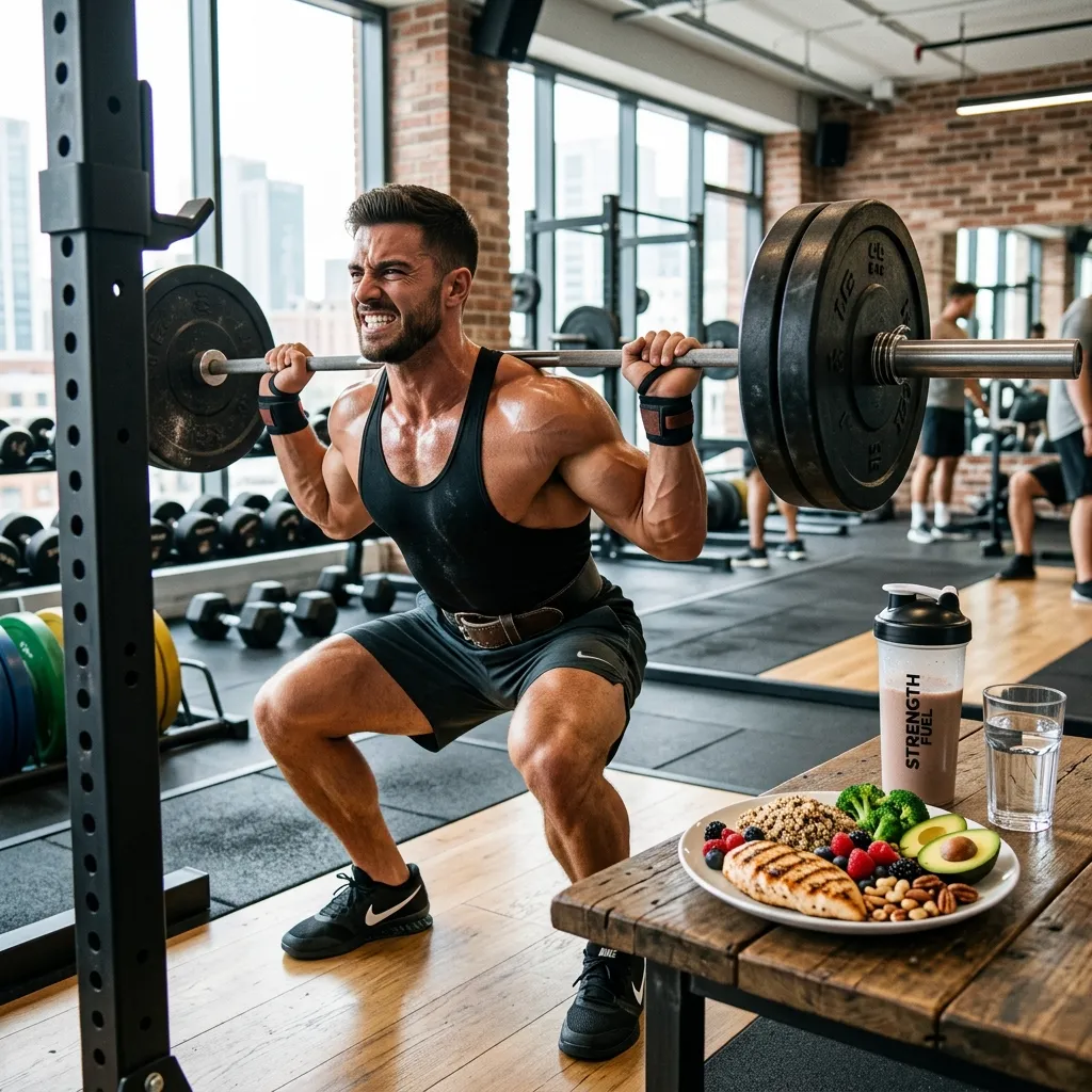 Athletic man working out in a modern gym while focusing on strength training and healthy lifestyle habits