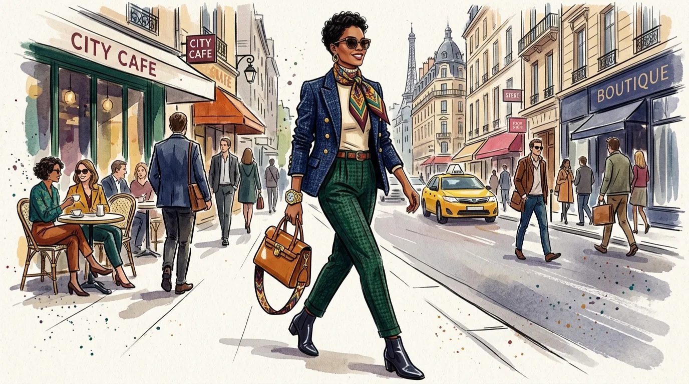 Fashionable outfits displayed with layered clothing, accessories, and mix-and-match pieces demonstrating smart outfit coordination.